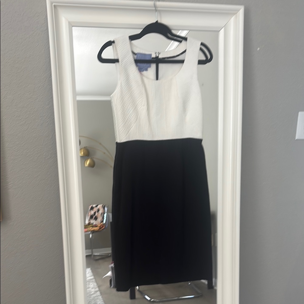 Kay Unger Black And White V-Neck Sheath Dress